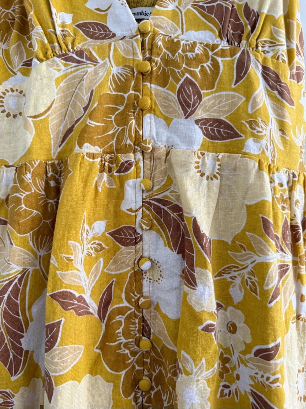 Abercrombie & Fitch yellow floral linen blend button through/front maxi dress MP